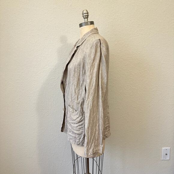 EILEEN FISHER Linen Blazer Jacket Taupe Organic Lightweight Minimalist - Picture 6 of 12